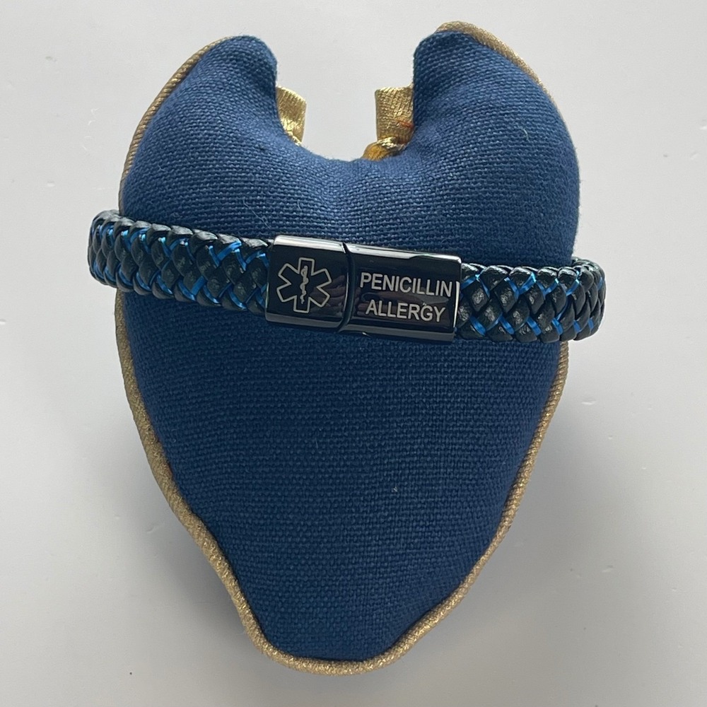 VNOX Blue Braided Leather Medical Symbol Caduceus Magnetic Clasp‎ Cuff Wristband